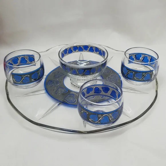 Culver Glass Mid Century Modern Blue Hearts Bar Set - Picture 12 of 16
